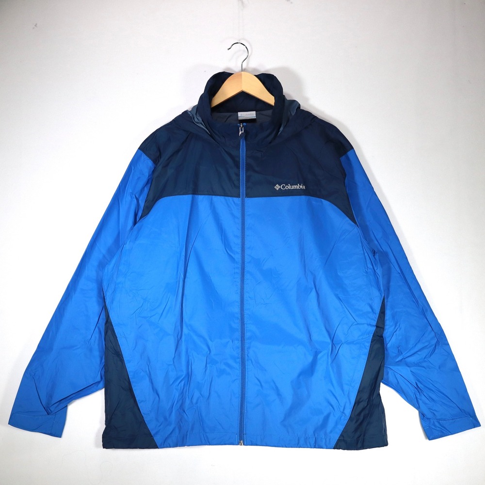 Columbia Windbreaker Jacket Mens XL Blue Colorblock Packable Outdoor Hiking